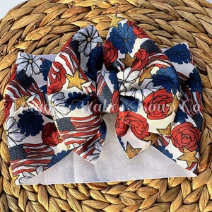 4th of July Headwrap, Memorial day bows, Forth of July bow, patriotic bows, mama headwraps, bomb pop bow, messy bow, headwrap, headband, bow bild 10
