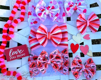 Valentine’s Day headwraps, Valentine’s Day bows, valentines bow, valentines hearts bow, red striped bow, messy headwrap, affirmation hearts