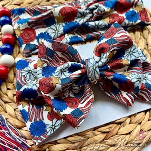 4th of July Headwrap, Memorial day bows, Forth of July bow, patriotic bows, mama headwraps, bomb pop bow, messy bow, headwrap, headband, bow bild 9