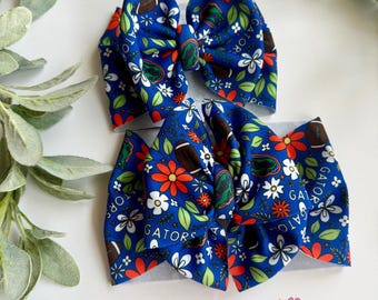 Football headwrap bow, football bows, Gators inspired headwrap bow, Florida gators inspired bow, college bow, toddler gators bow, gators bow