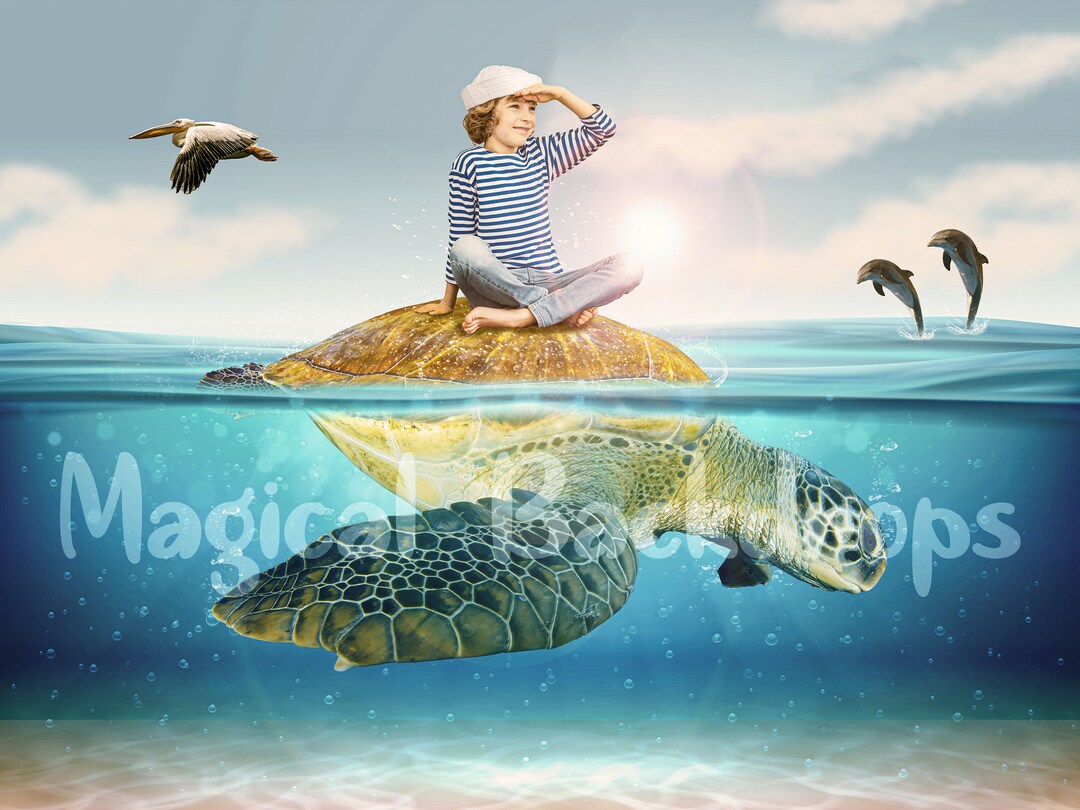 Turtle Digital Backdrop - Sea Turtle in Ocean Magical Fantasy - Turtle ...