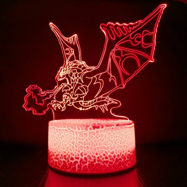 Lampe LED Rathalos aux 16 couleurs changeantes acrylique ; Câble USB, télécommande, socle LED crépitant et boîte cadeau