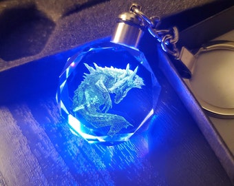 Lagiacrus Color Changing LED Premium Crystal Laser Engraved 2D Picture Keychain with Souvenir Gift Box & Battery