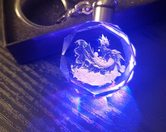 Mizutsune Color Changing LED Premium Crystal Laser Engraved 2D Picture Keychain with Souvenir Gift Box & Battery