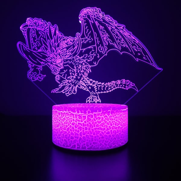 Lampe LED acrylique Nergigante aux 16 couleurs changeantes ; Câble USB, télécommande, socle LED crépitant et boîte cadeau