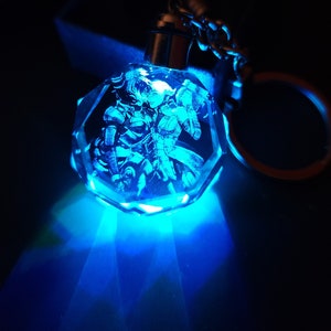 Mass Effect Femshep and Liara Color Changing LED Premium Crystal Laser Engraved 2D Picture Keychain Charm with Souvenir Gift Box and Battery