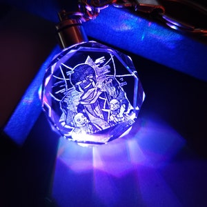 Porte-clés image 2D gravé au laser, cristal de qualité supérieure, LED changeant de couleur, erreur AU, avec boîte-cadeau souvenir et batterie Deltarune