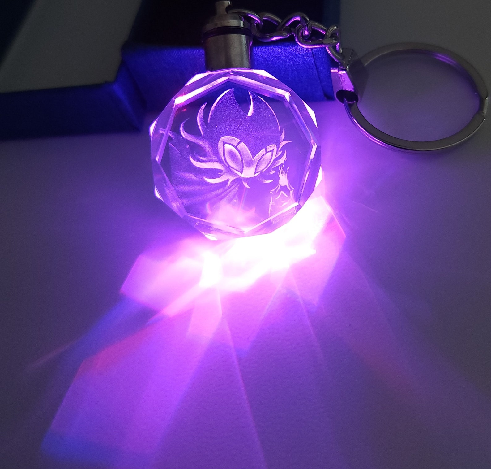 Grimm Hollow Knight Color Changing LED Premium Crystal Laser Engraved 2D Picture Keychain with Souvenir Gift Box and Battery