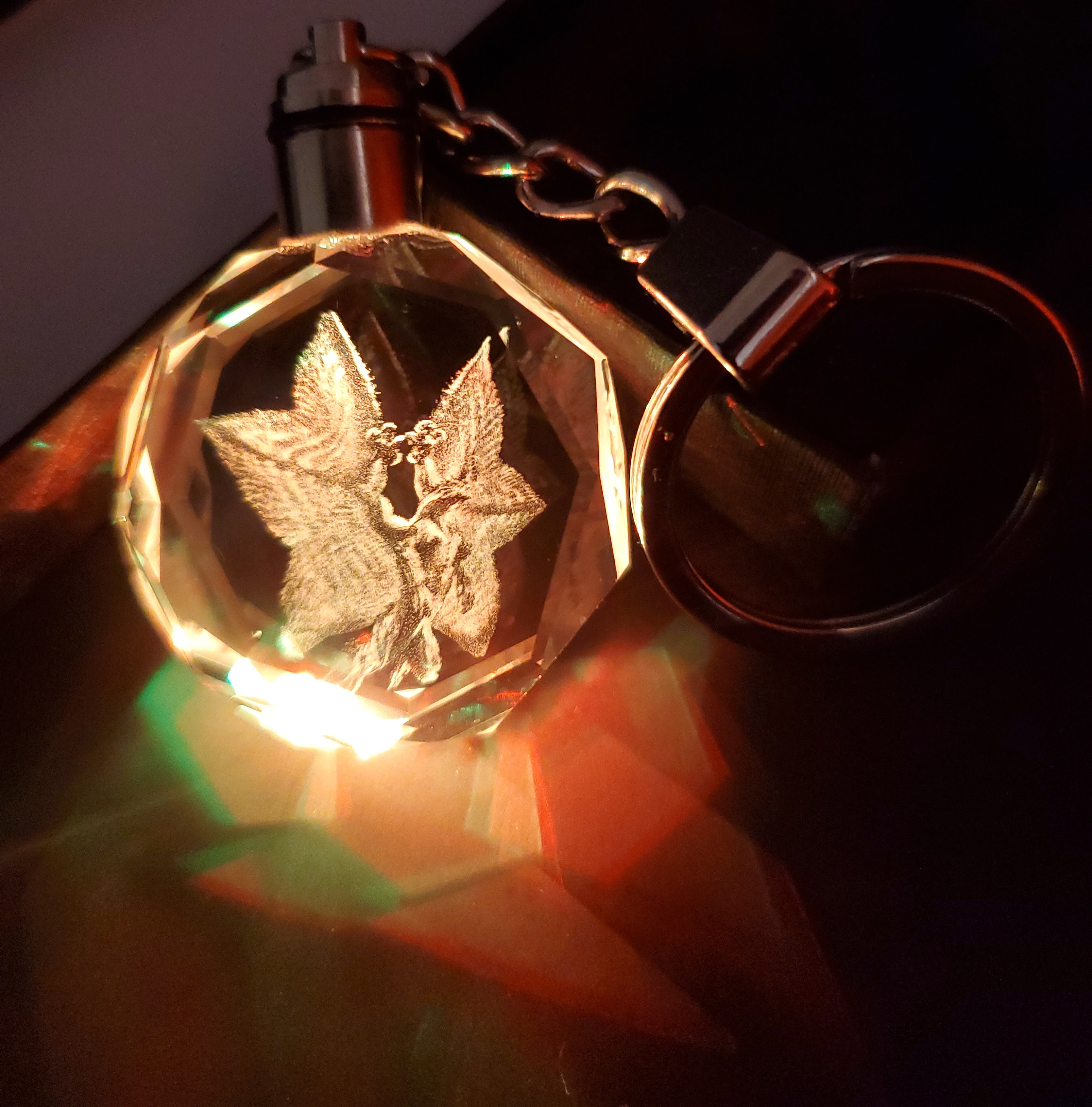 Shagaru Magala Color Changing LED Premium Crystal Laser Engraved 2D Picture Keychain with Souvenir Gift Box and Battery