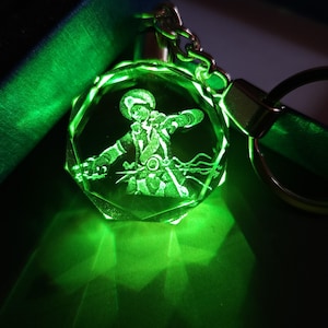 Overwatch Lucio Color Changing LED Premium Crystal Laser Engraved 2D Picture Keychain with Souvenir Gift Box and Battery