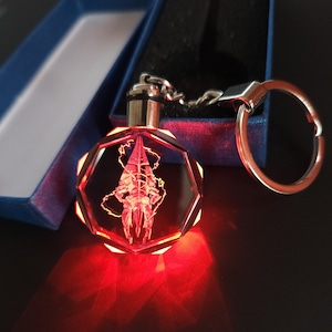 Porte-clés photo 2D gravé au laser Mass Effect Sovereign à changement de couleur, cristal de qualité supérieure avec boîte-cadeau souvenir et batterie