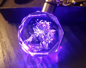 Zinogre Color Changing LED Premium Crystal Laser Engraved 2D Picture Keychain with Souvenir Gift Box & Battery