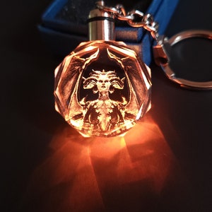 Diablo Lilith Color Changing LED Premium Crystal Laser Engraved 2D Picture Keychain with Souvenir Gift Box and Battery