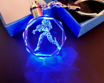 Mass Effect Garrus Vakarian Color Changing LED Premium Crystal Laser Engraved 2D Picture Keychain with Souvenir Gift Box and Battery