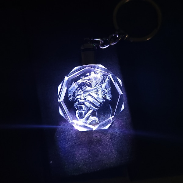 Overwatch Ramattra Color Changing LED Premium Crystal Laser Engraved 2D Picture Keychain with Souvenir Gift Box and Battery