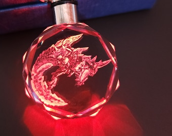 Hellblade Glavenus Color Changing LED Premium Crystal Laser Engraved 2D Picture Keychain with Souvenir Gift Box & Battery