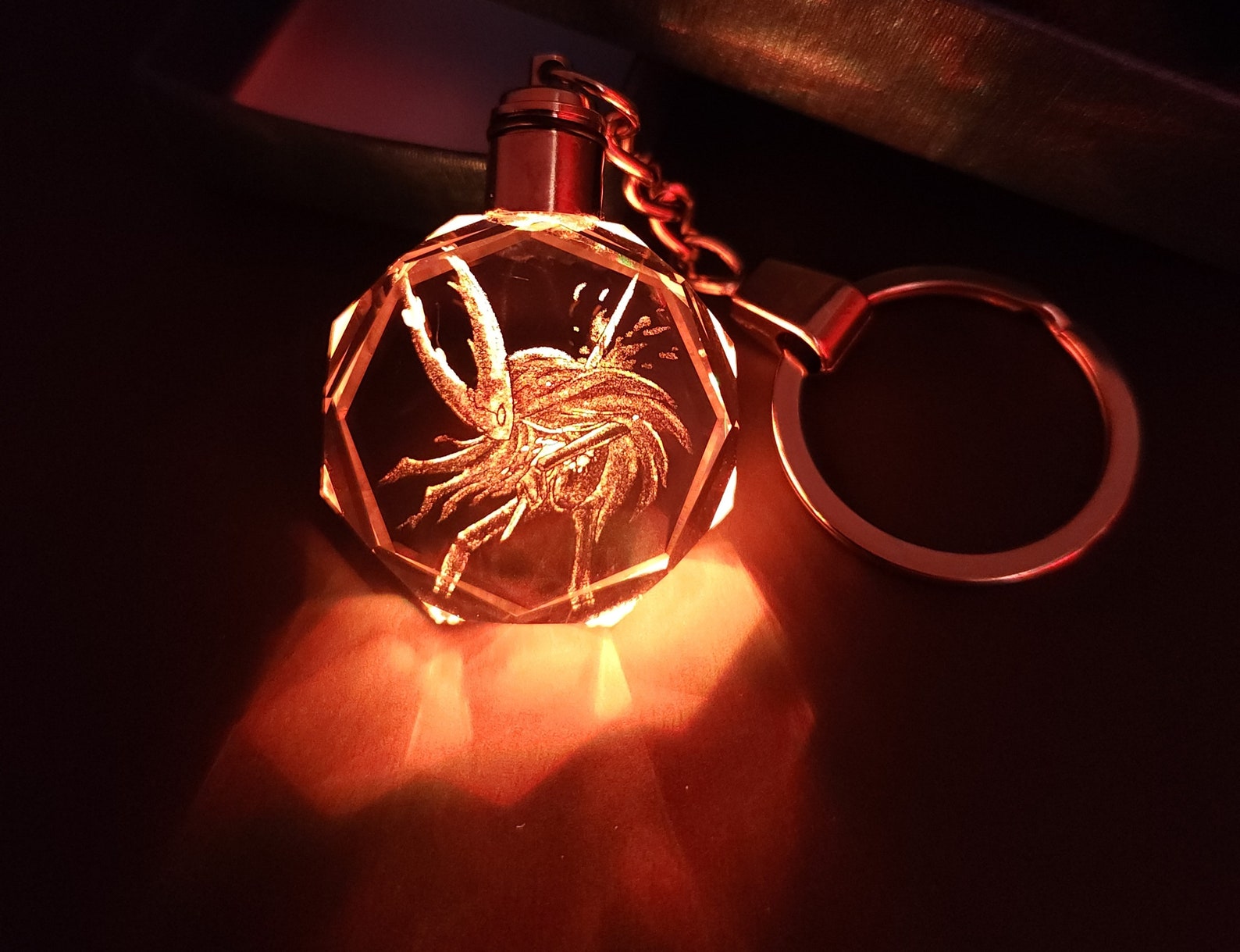 Hollow Knight Sealed Vessel Color Changing LED Premium Crystal Laser Engraved 2D Picture Keychain with Souvenir Gift Box and Battery