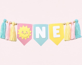 Pink Sunshine Highchair Banner | One in the Sun First Birthday Party Decorations | Summer First Birthday Decor