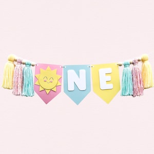 Pink Sunshine Highchair Banner | One in the Sun First Birthday Party Decorations | Summer First Birthday Decor