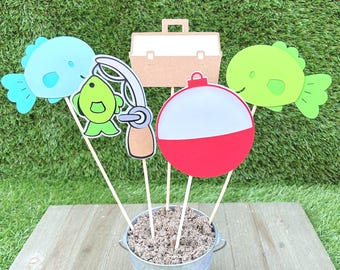 Fishing Centrepiece Sticks | O-Fish-Ally One Birthday Party Decorations | Fishing Party Supplies | Reeling in the Big One Party Decor