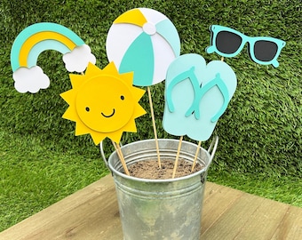 Blue Sunshine Centrepiece Sticks | One in the Sun Birthday Party Decorations | Summer Pool Party Decor