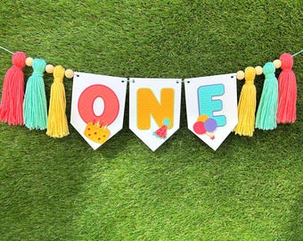It's Fun to Be One Highchair Banner | Classic Bright First Birthday Party Decorations