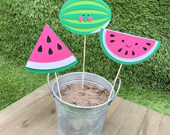 Pink Watermelon Centrepiece Sticks | One in a Melon Birthday Party Decorations | Fruit Party Decor