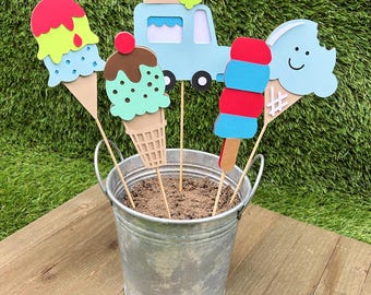 Blue Ice Cream Centrepiece Sticks | Sweet One Birthday Party Decorations