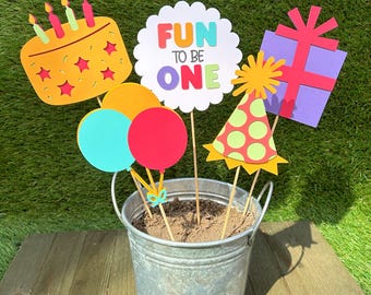 It's Fun to Be One Centrepiece Sticks | Classic Bright First Birthday Party Decorations