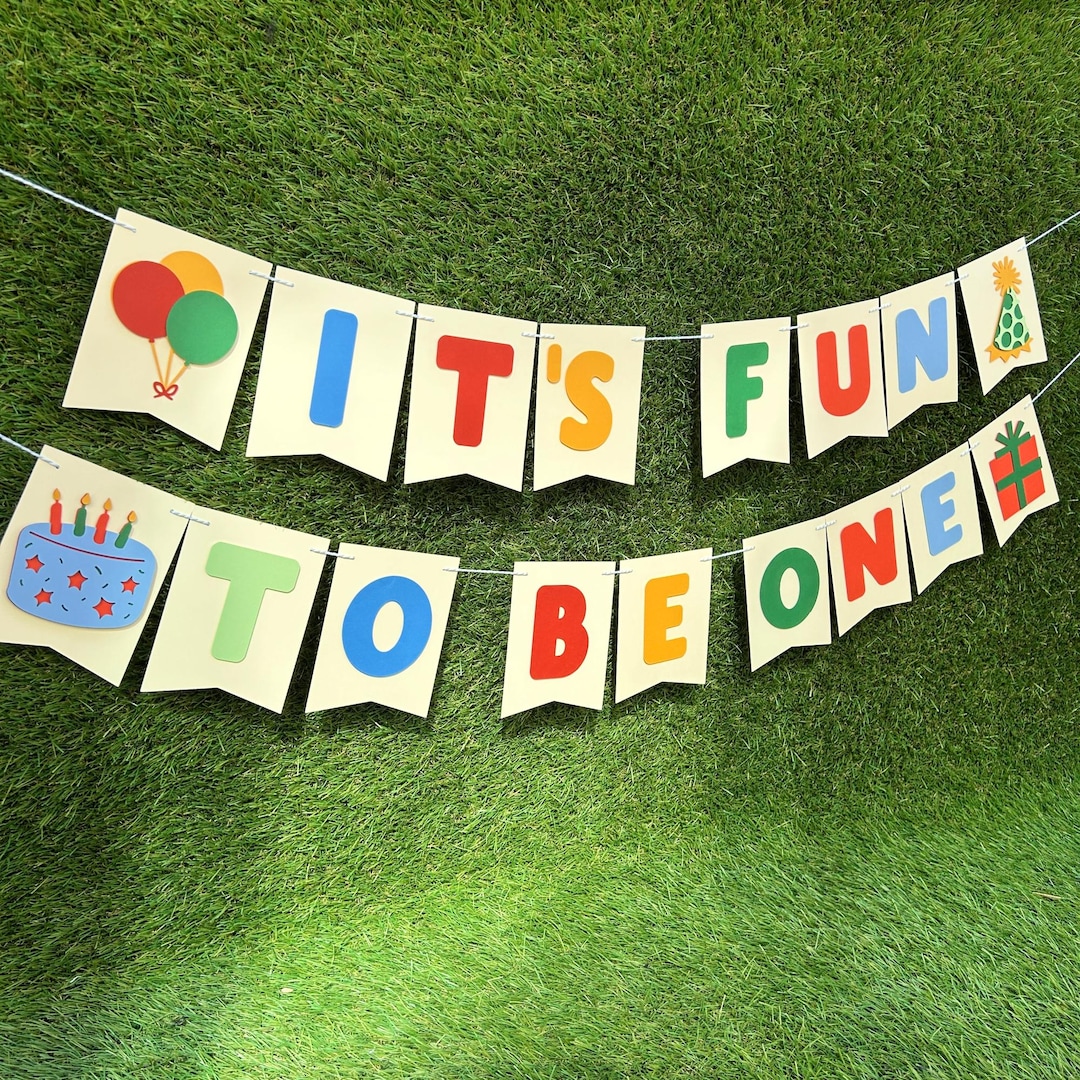 It's Fun to Be One Banner | Classic Muted Rainbow Birthday Party ...
