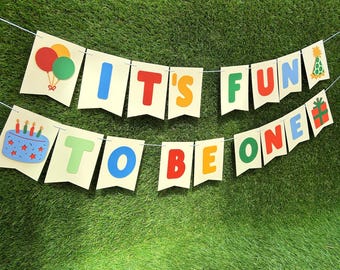 It's Fun to Be One Banner | Classic Muted Rainbow Birthday Party Decorations