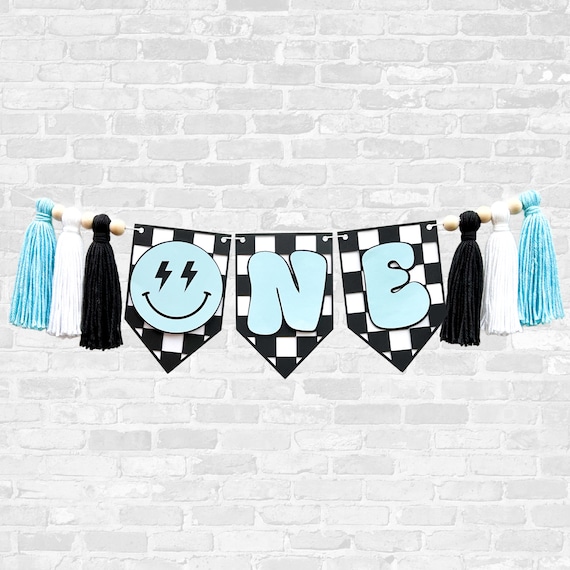 Blue One Happy Dude Highchair Banner | One Cool Dude First Birthday Party Decoration | Two Cool Party Supplies | Rad Dude Birthday Decor