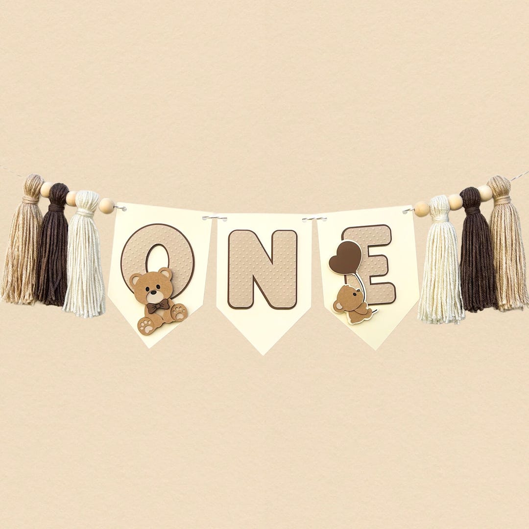 Neutral Teddy Bear Highchair Banner | Beary First Birthday Party ...