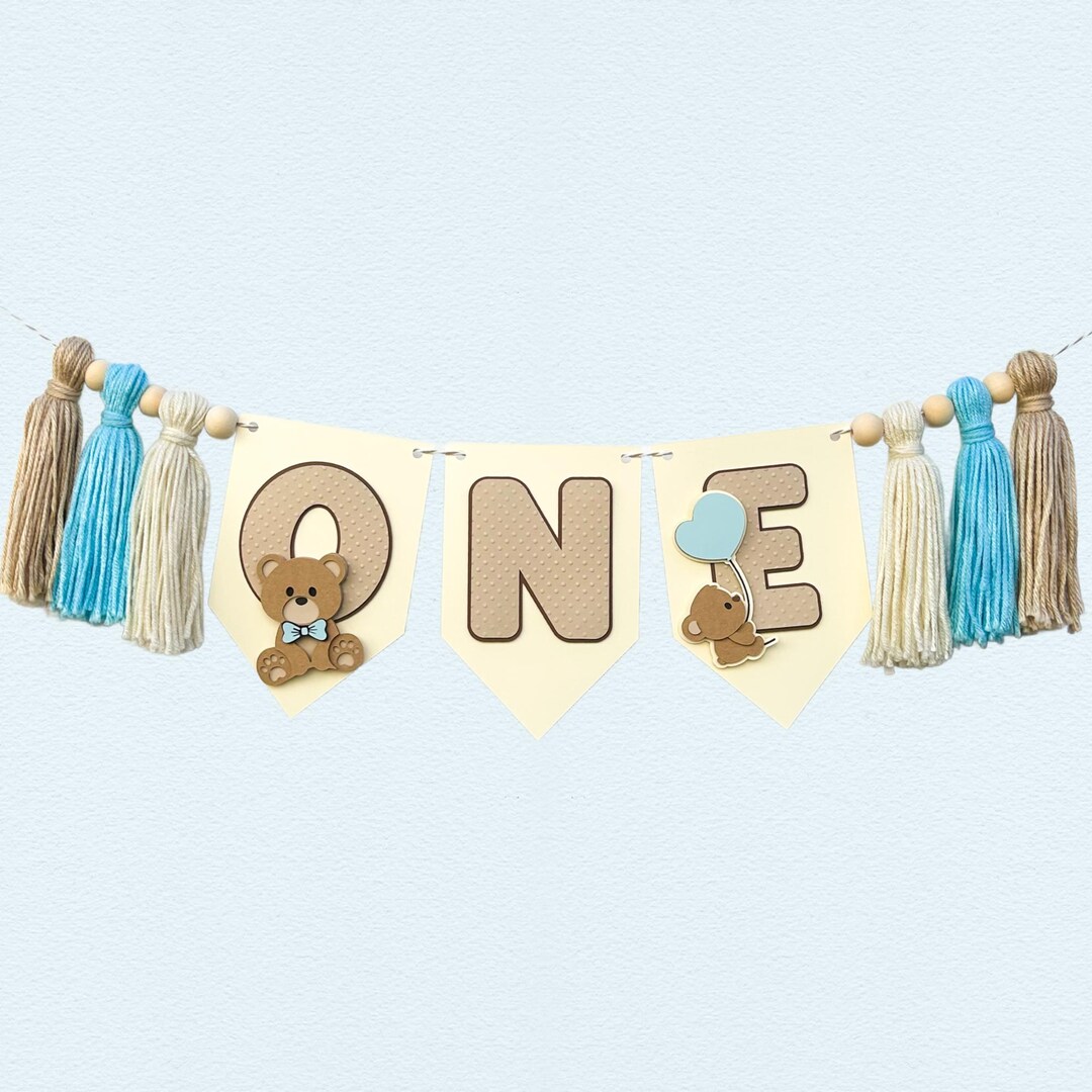 Blue Teddy Bear Highchair Banner | Beary First Birthday Party ...