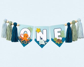 Under the Sea Highchair Banner | ONEder the Sea First Birthday Party Decorations | O-Fish-Ally One | Under Water Party Decor