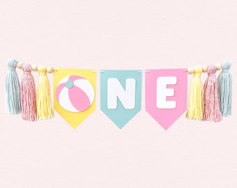 Pink Beach Ball Highchair Banner | Pastel Pool Party First Birthday Party Decorations | Ball Party Supplies | Summer First Birthday Decor