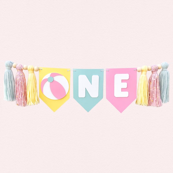 Pink Beach Ball Highchair Banner | Pastel Pool Party First Birthday Party Decorations | Ball Party Supplies | Summer First Birthday Decor