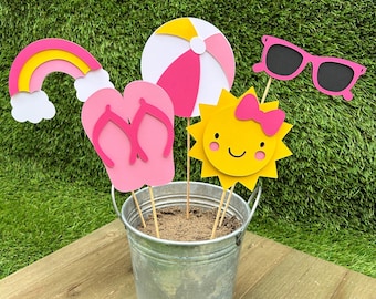 Pink Sunshine Centrepiece Sticks | One in the Sun Birthday Party Decorations | Summer Pool Party Decor