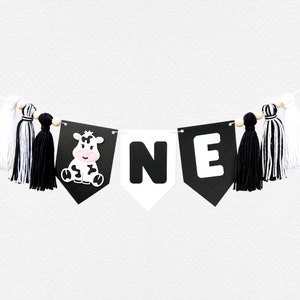 Cute Cow Highchair Banner | Holy Cow I&#39;m One Birthday Party Decorations | Moo I&#39;m Two Party Supplies | Farm First Birthday Decor