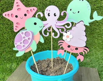 Pink Under the Sea Centrepiece Sticks | Girls ONEder the Sea Birthday Party Decorations | Under Water Party Decor | Baby Shower Sprinkle
