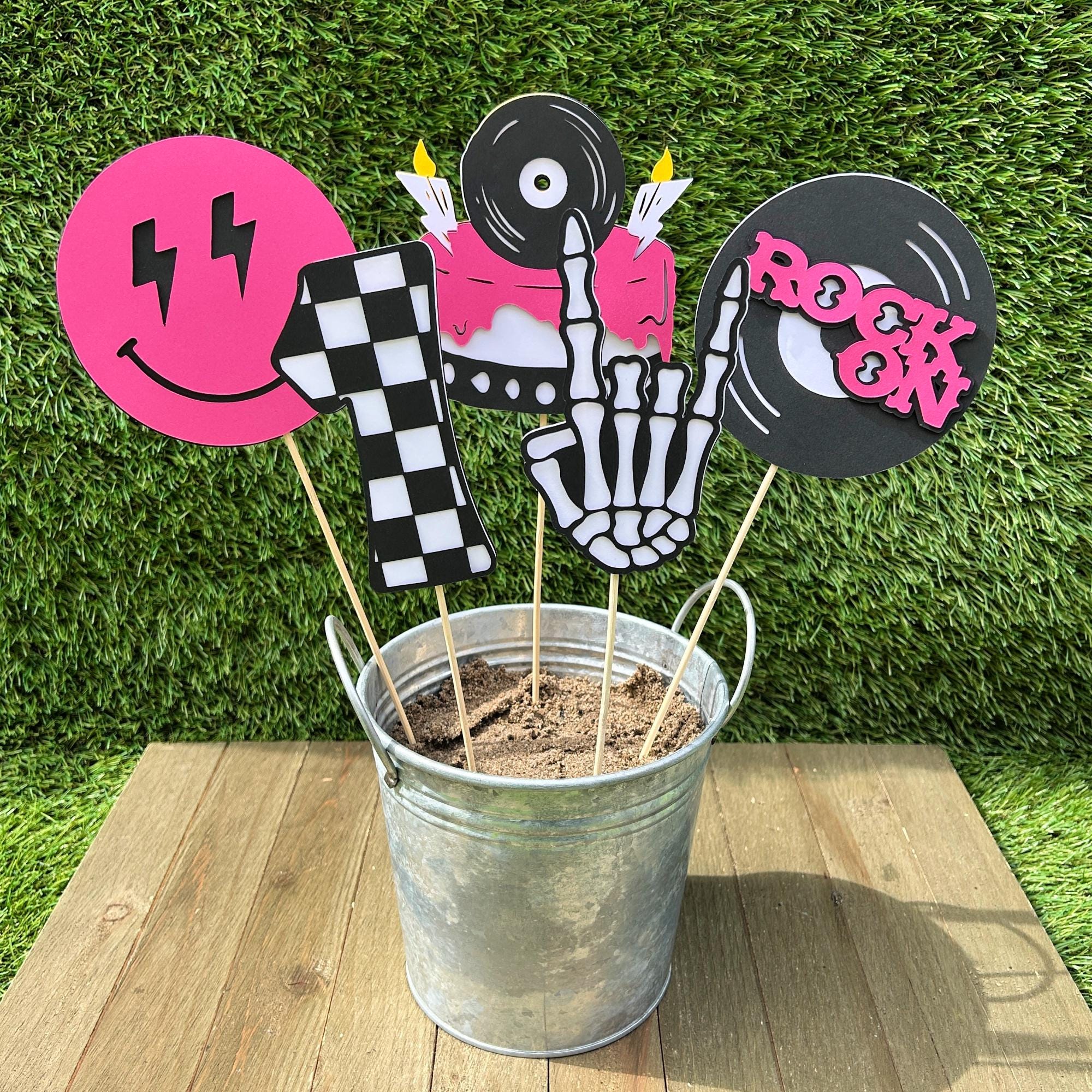 One Rocks Part Decor Pink Rock & Roll Centrepiece Sticks | One Rocks Birthday Party ...