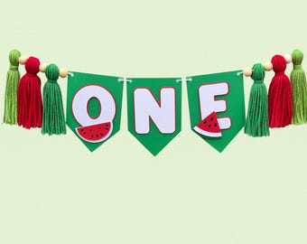 Watermelon Highchair Banner | One in a Melon First Birthday Party Decoration | TWOtti Frutti Party Supplies | Fruit Party Decor