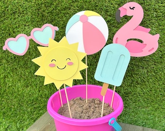 Pink Pool Party Centrepiece Sticks | Girly Pool Party Decor | One in the Sun Birthday Party Supplies | Summer Party Decor | Two the Pool