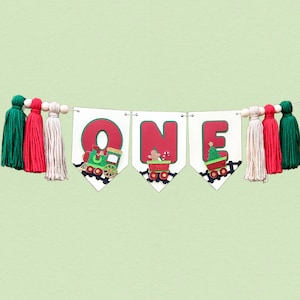 Christmas Train Highchair Banner | Oh What Fun to be One Birthday Party Decorations | Winter ONEderland Party Supplies | Christmas 1st Bday