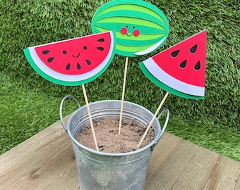 Red Watermelon Centrepiece Sticks | One in a Melon Birthday Party Decorations | Fruit Party Decor