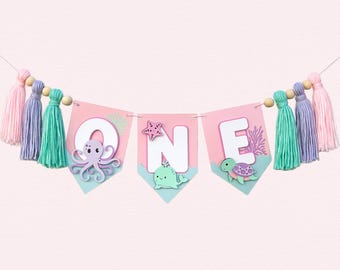 Pink Under the Sea Highchair Banner | Girls ONEder the Sea First Birthday Party Decorations | O-Fish-Ally One | Under Water Party Decor