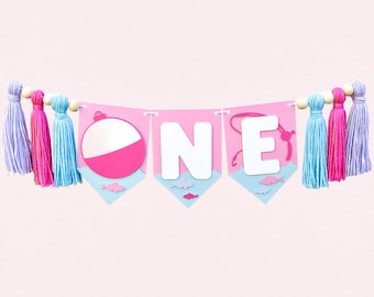 Pink Fishing Highchair Banner | Girls O-Fish-Ally One Birthday Party Decorations | Fish Party Decor | First Birthday Party Supplies