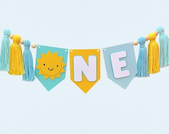 Blue Sunshine Highchair Banner | One in the Sun First Birthday Party Decorations | Summer First Birthday Decor