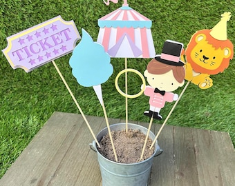Pink Circus Centrepiece Sticks | Pastel Carnival Birthday Party Decorations | Ring Circus Party Decor | Girls Carnival Party