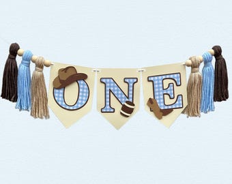 Cowboy Highchair Banner | My First Rodeo Birthday Party Decorations | Blue Gingham Party Decor | Western Birthday Party